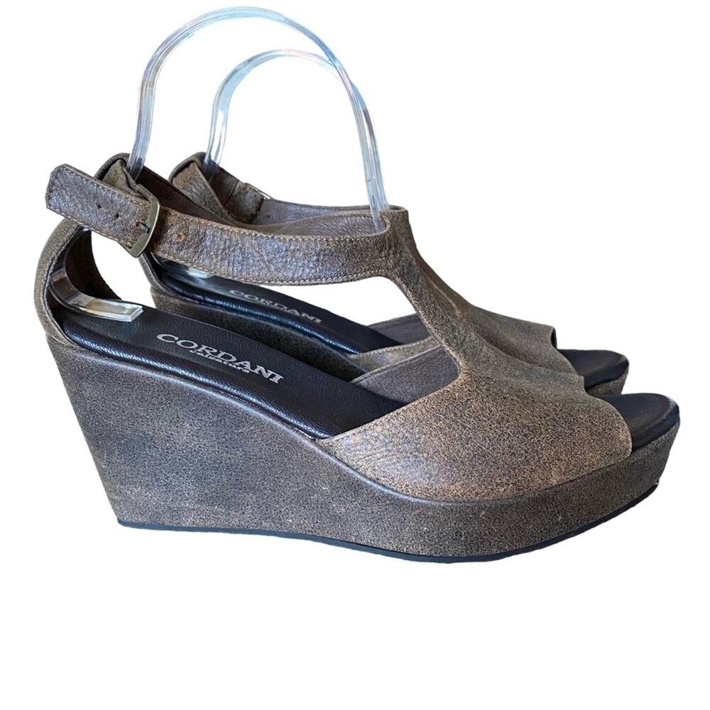 Cordani Brown Distressed Leather Wedge Sandals size 39 size 8.5